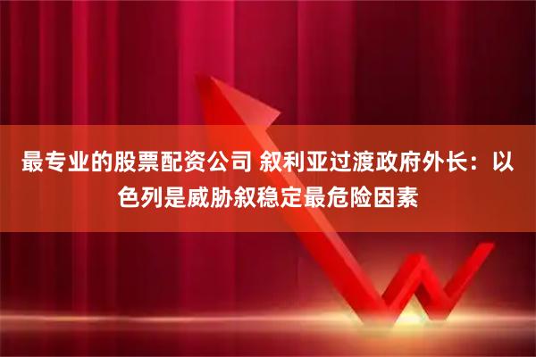 最专业的股票配资公司 叙利亚过渡政府外长：以色列是威胁叙稳定最危险因素